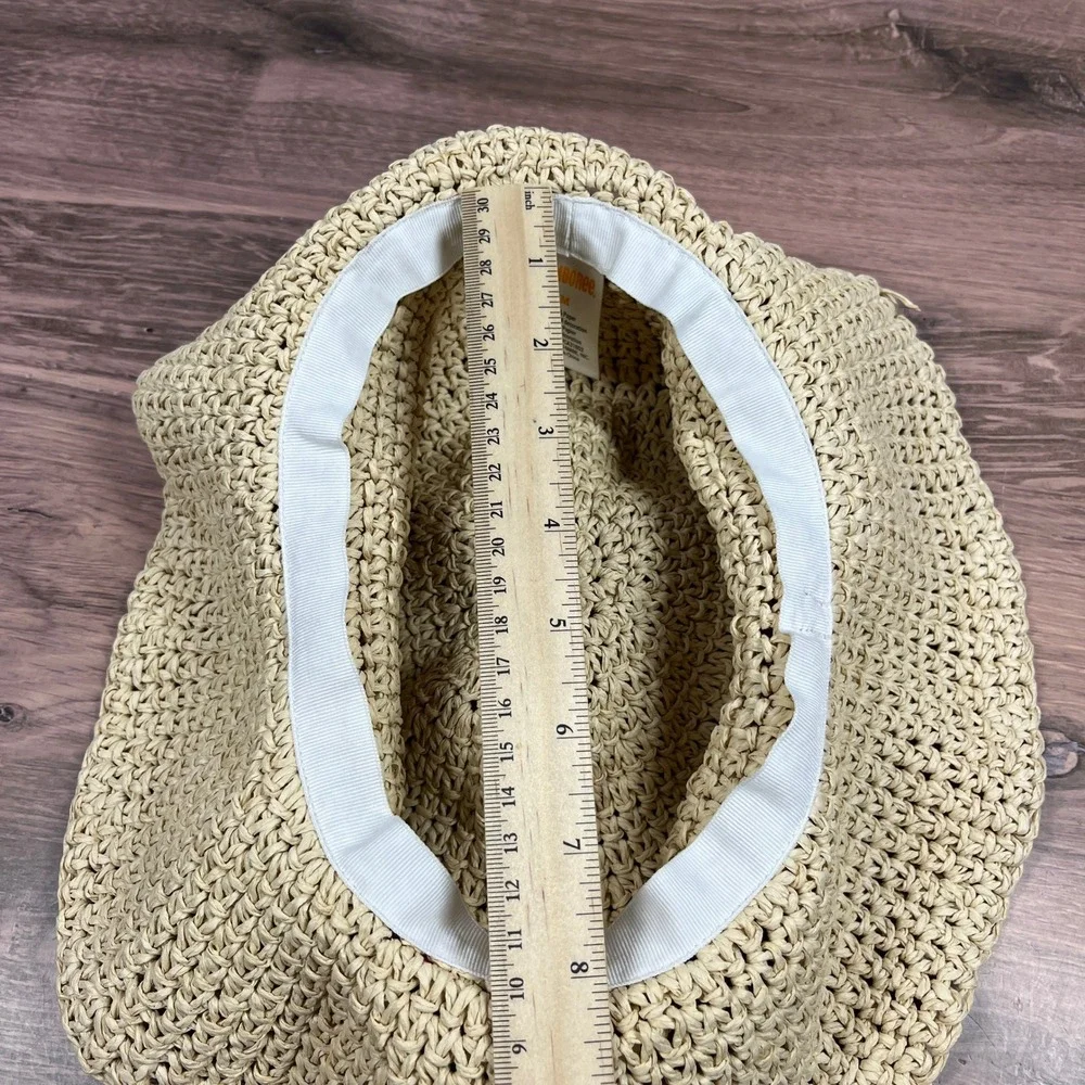 Gymboree Floppy Sun Hat Kids Beige Red Ribbon Bow Woven Straw Wide Brim M